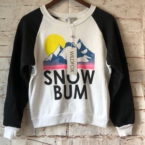 Wildfox Snow Bum Black White Crew Neck Sweatshirt